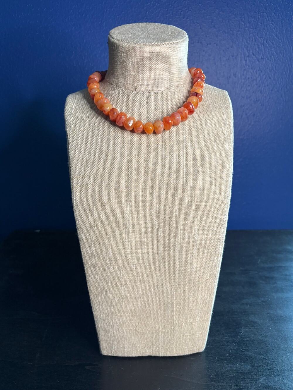 Vintage 1960s Tangerine Bead Necklace • 16" • Mid‑Century Charm